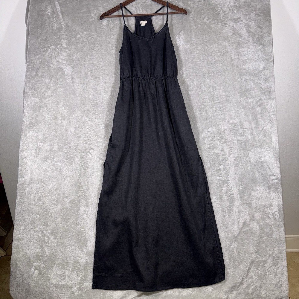 J. Crew Maxi Dress Womens XS Black 100% Linen Boho Classic Beachy Surfer Chic